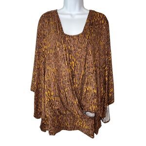 The Muses Lounge Womens 2X Printed Cross Front Banded Hem Top NEW